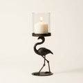 Flamingo Hurricane Candle Holder, Dark Iron and Glass