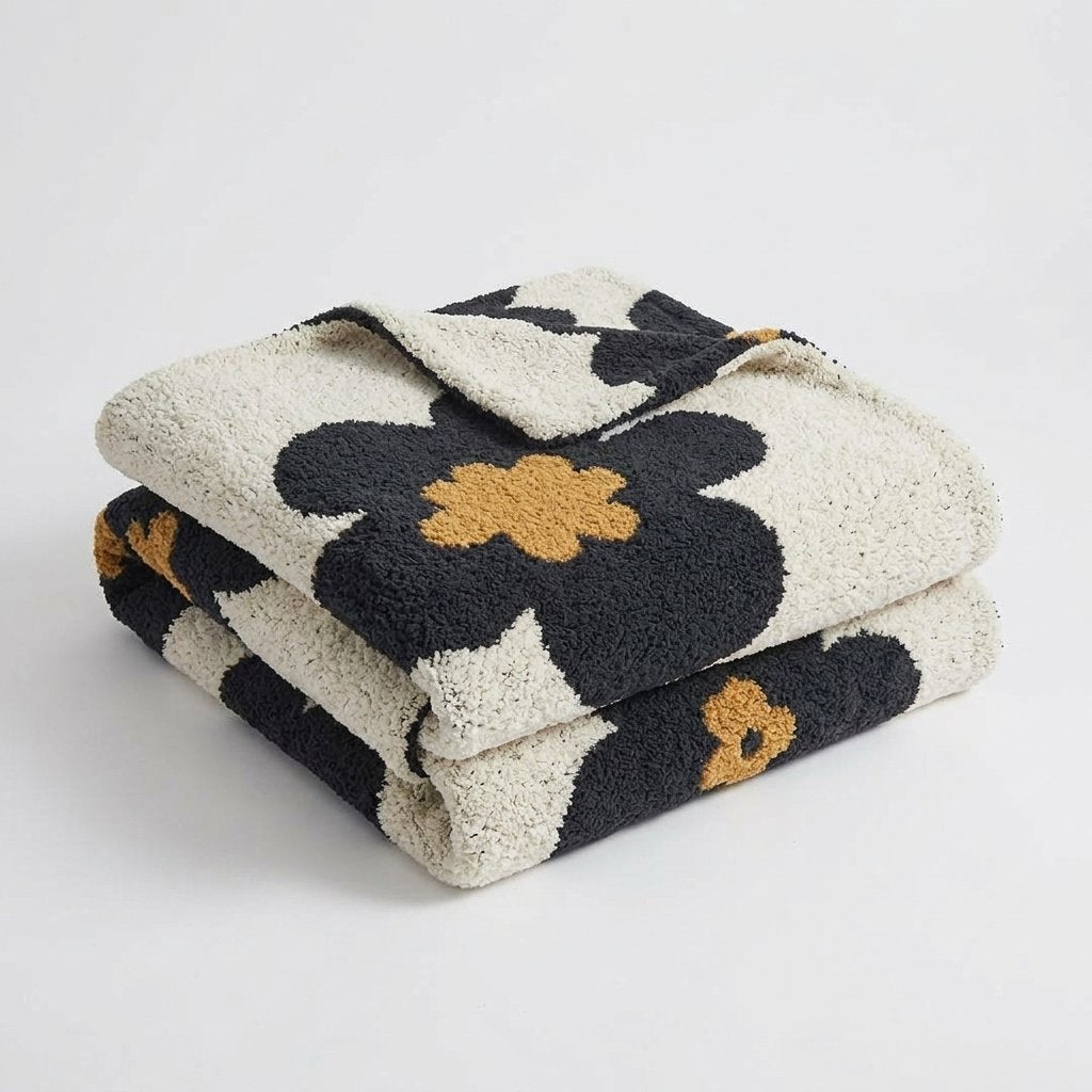 Floral Knitted Throw Blanket – Soft Bouclé, 47×59 in