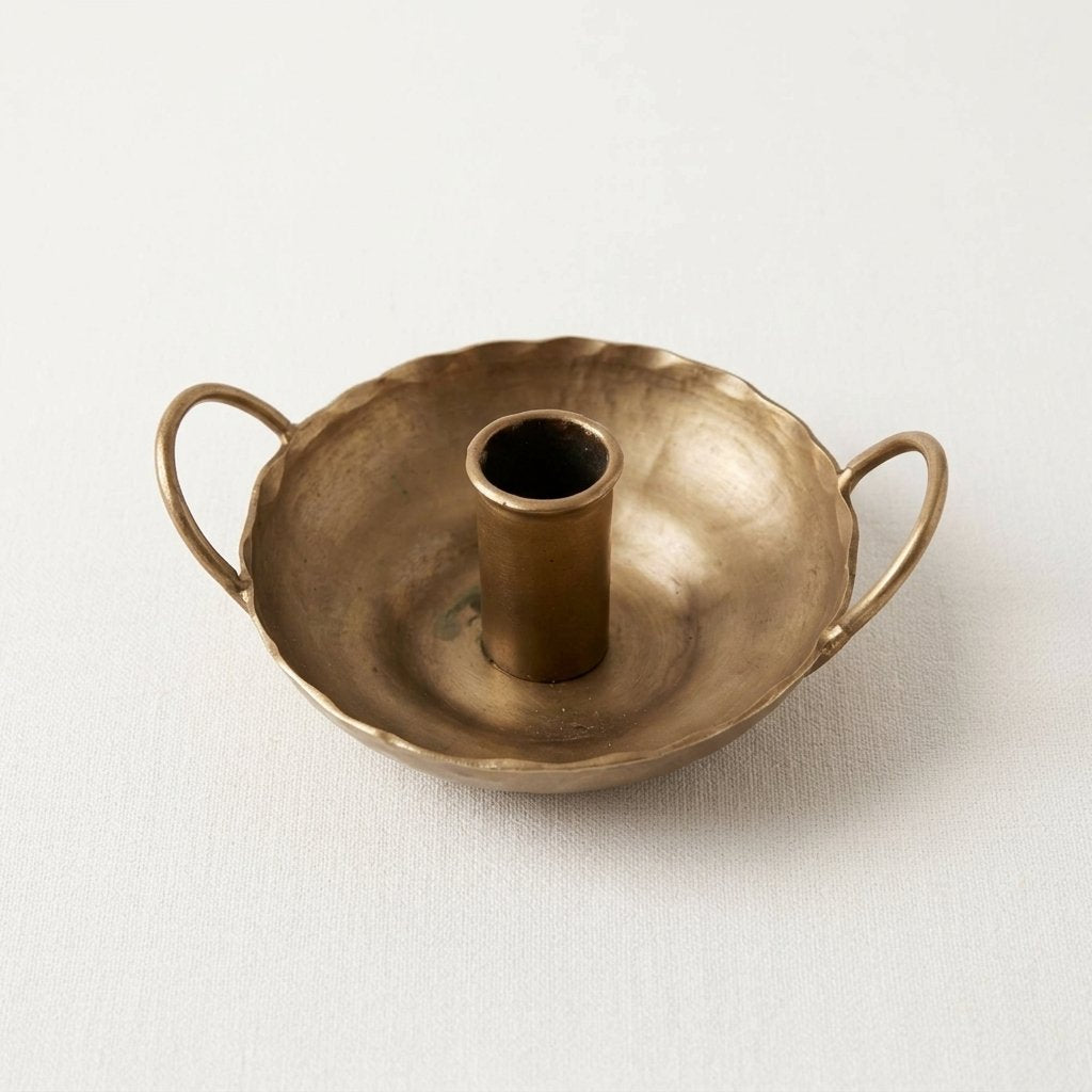 Forged Brass-Finish Iron Candle Holder with Handles