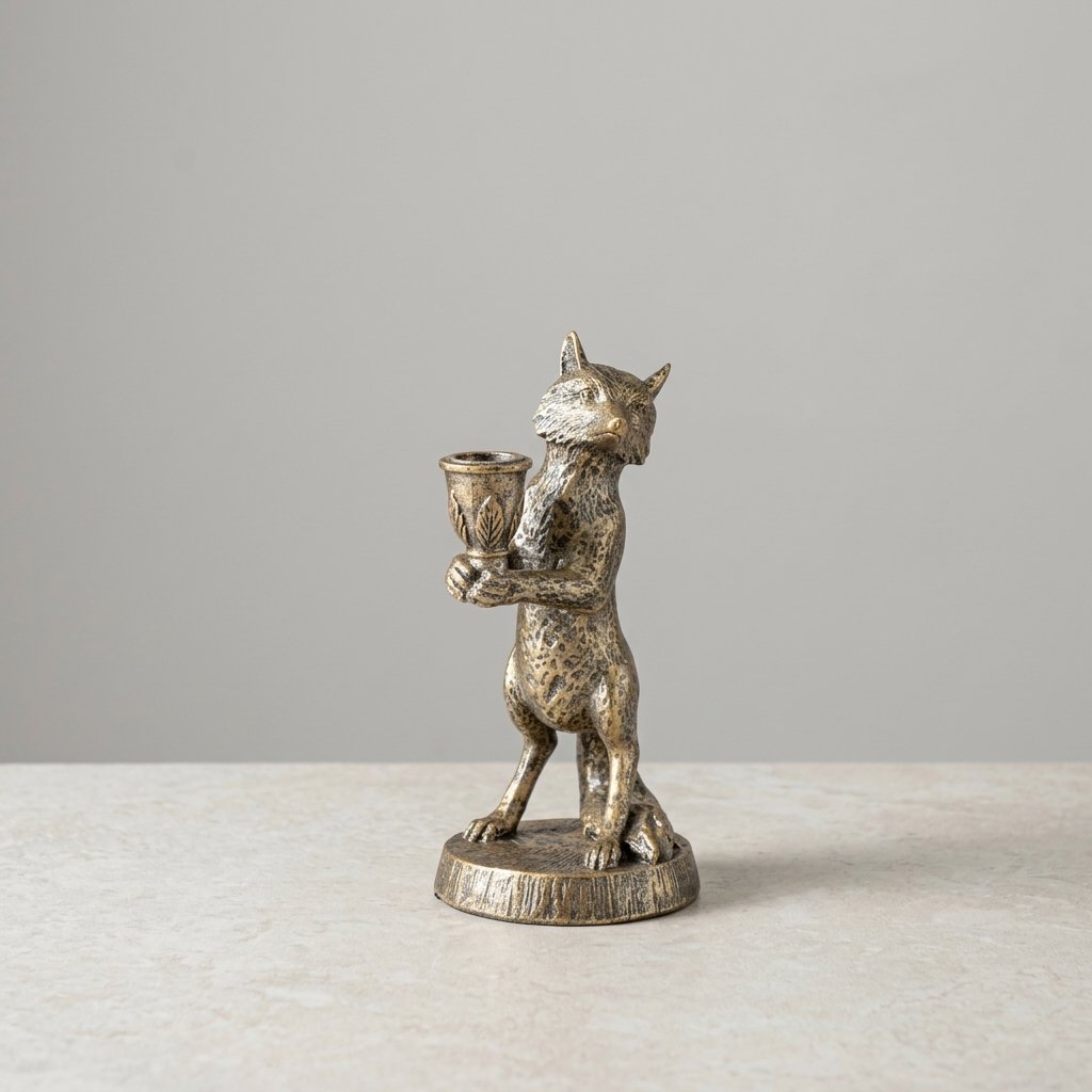 Fox Figure Candle Holder in Antique Gold