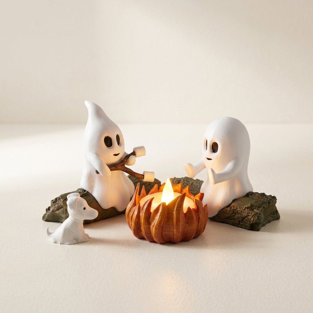 Ghost Campfire Gathering Resin Figurine Set with LED Tealight