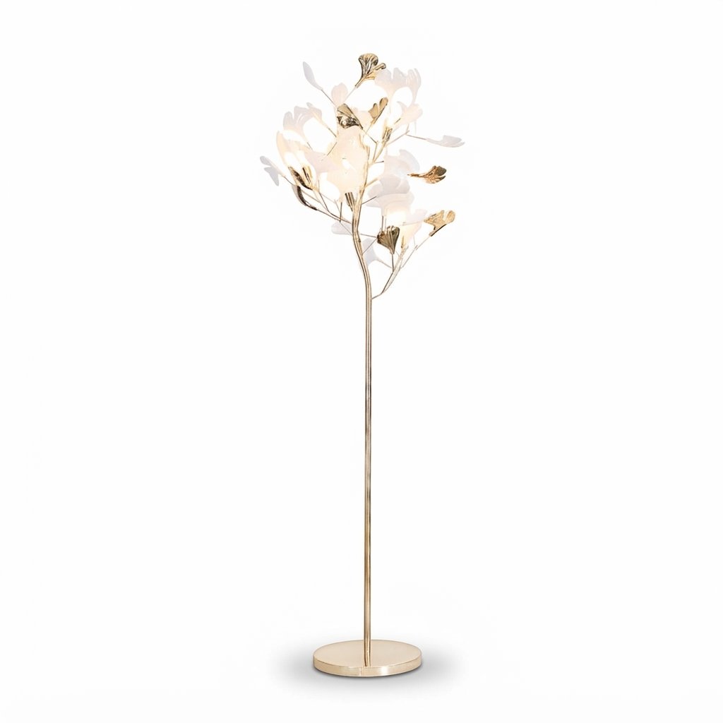Ginkgo Leaf Floor Lamp with Ceramic Shades, Gold