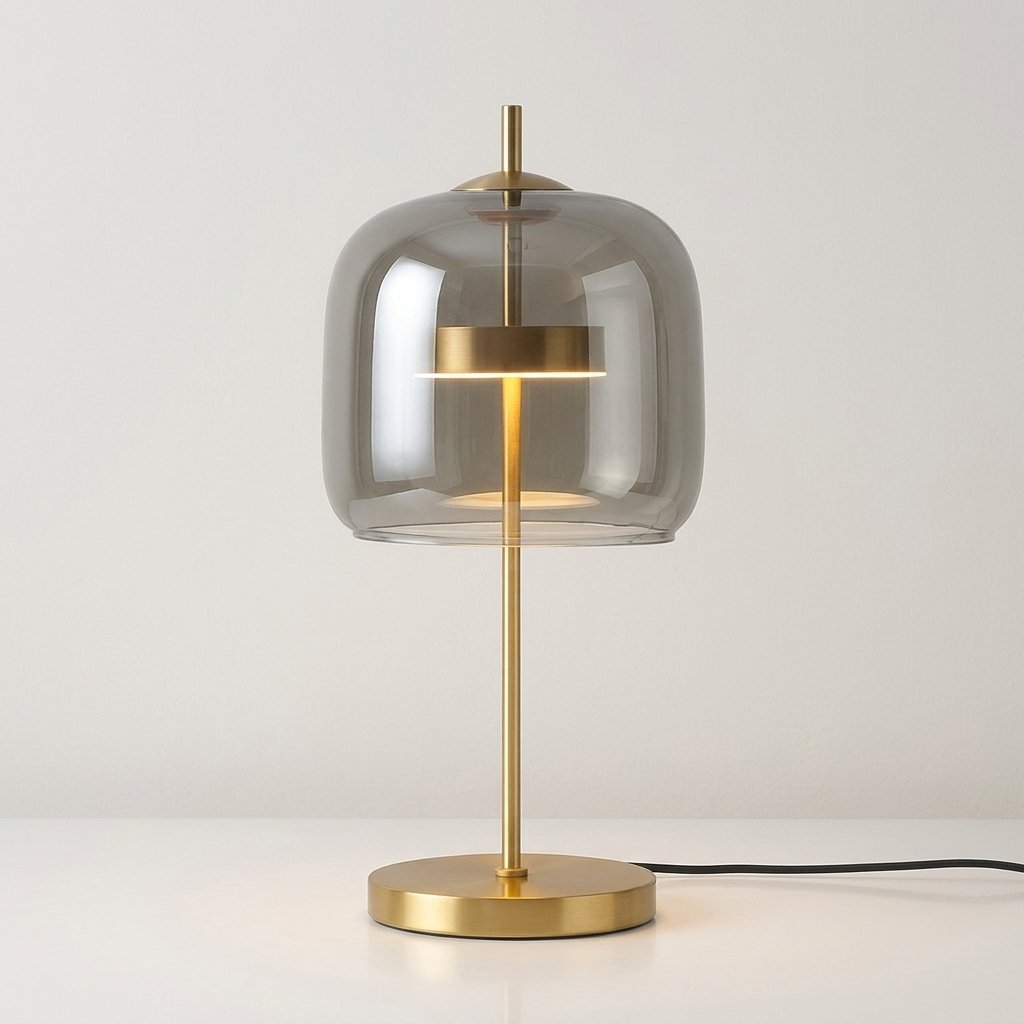 Glass Dome Table Lamp with Gold Iron Base, LED