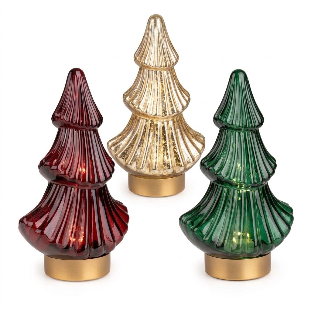 Glass LED Christmas Tree Decoration, Red, Green or Gold
