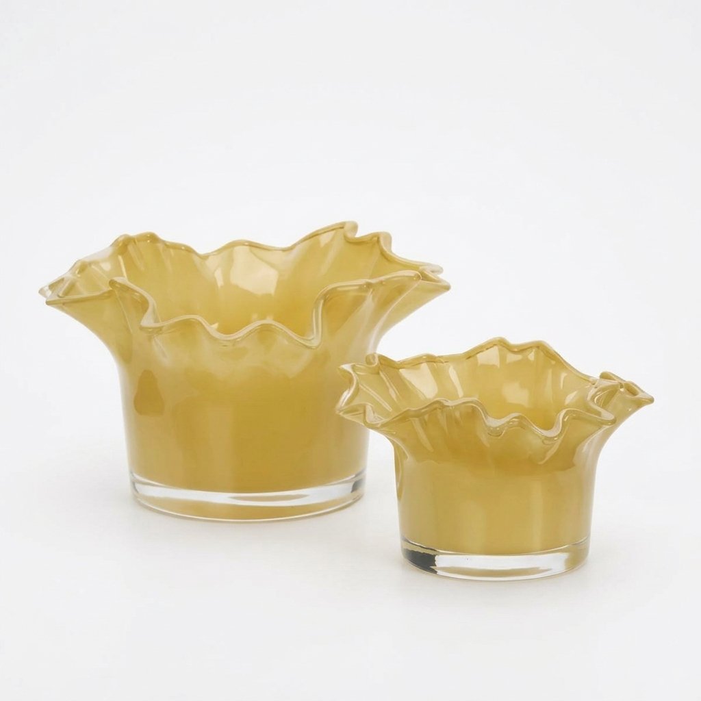 Glass Votives in Dusty Yellow, Set of 2