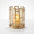 Gold Hurricane Candle Holder with Geometric Metal Frame