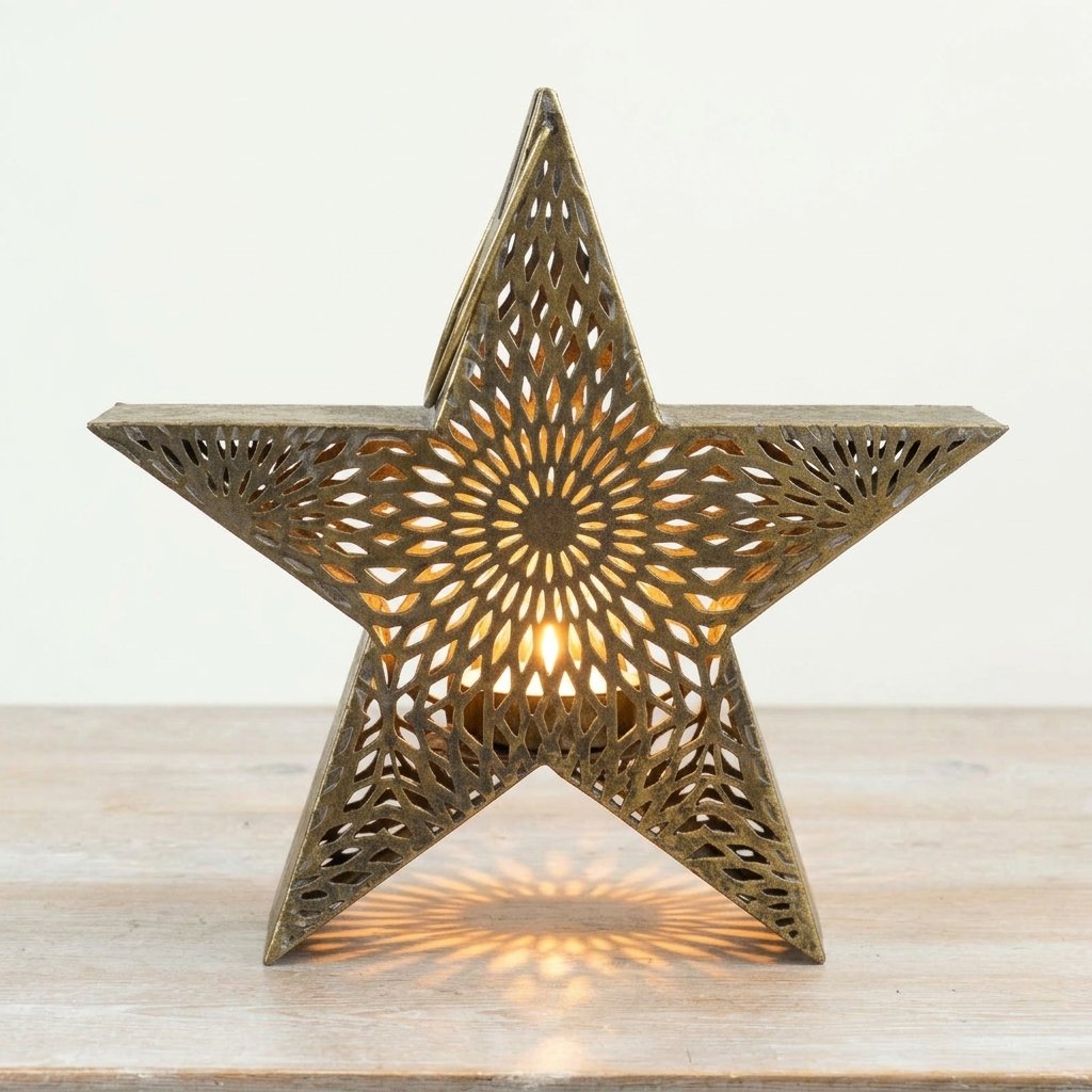 Gold Star Candle Holder with Filigree Cut-out Detail, 33cm