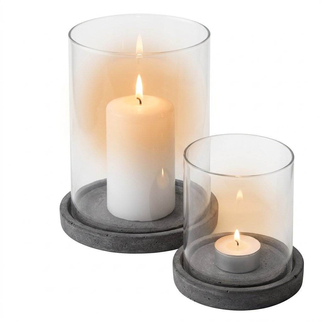 Grey Hurricane Lantern with Concrete Base, 2 Sizes