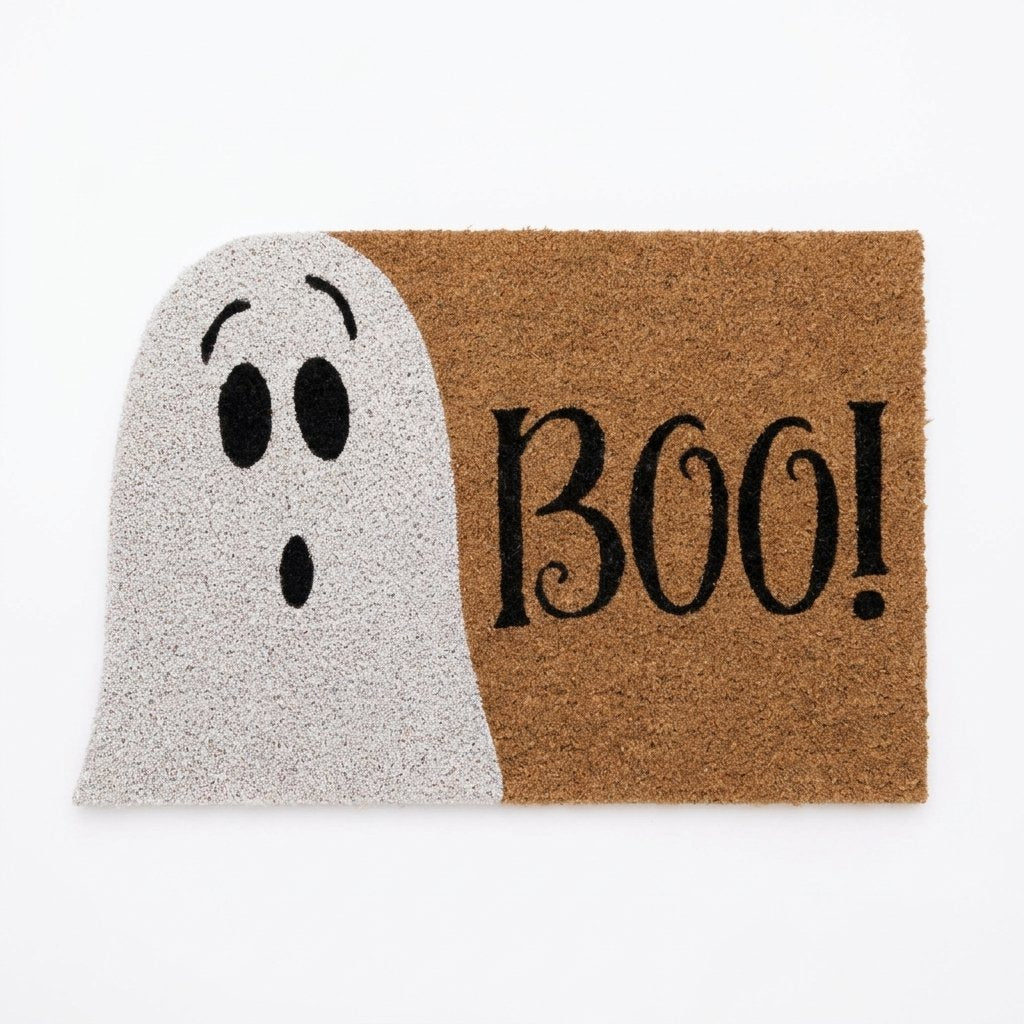 Halloween Ghost 'Boo!' Coir Doormat – Natural Coconut Husk with Playful Ghost Design
