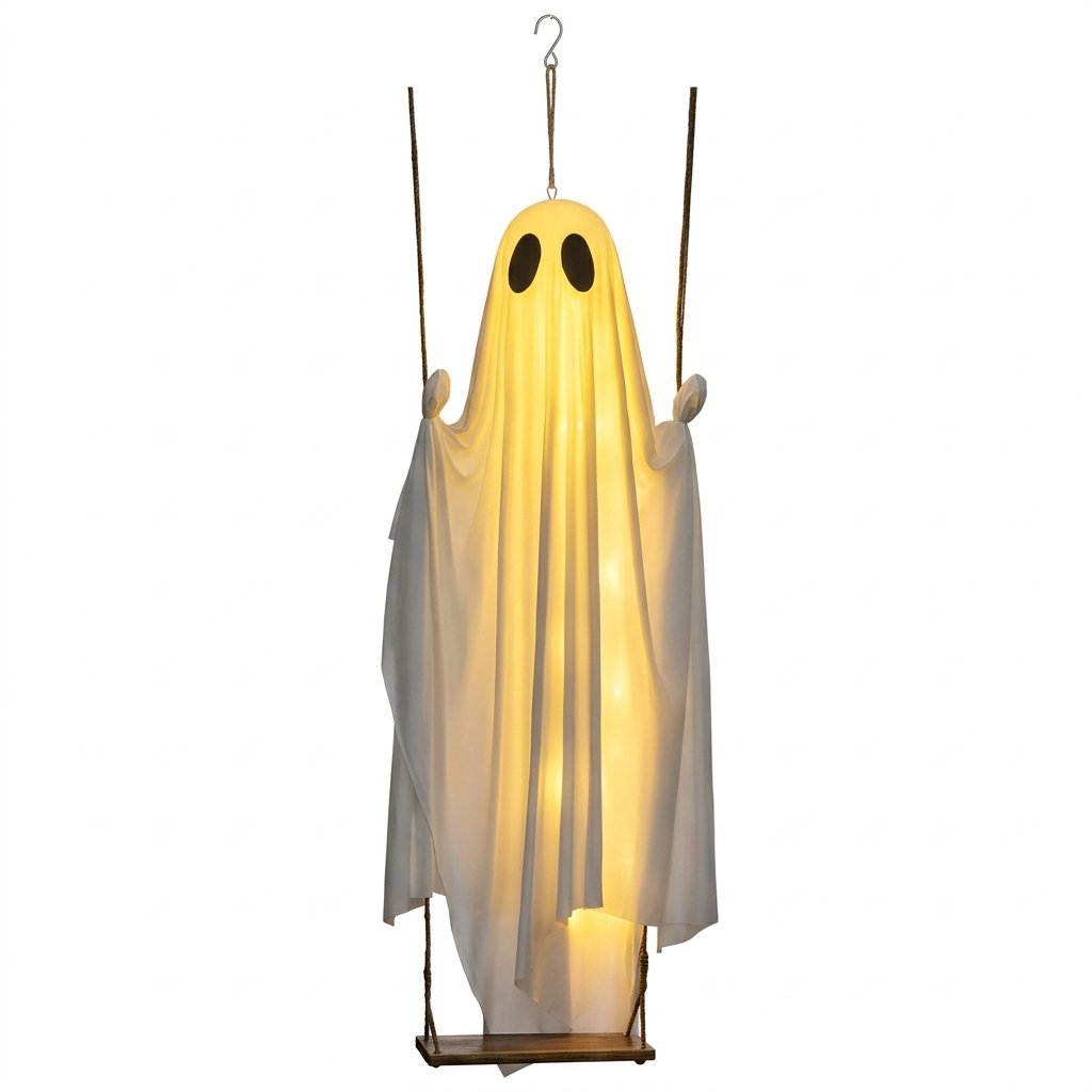 Halloween Glowing Ghost Swing Decoration with Remote Control and LED Lighting