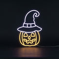 Halloween Pumpkin with Witch Hat LED Neon Wall Light – Indoor Decoration, 26 x 38 cm