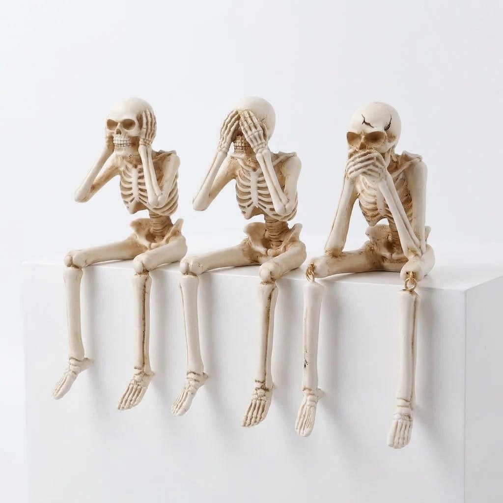Halloween Skeleton Shelf Sitter Set of 3 with Dangling Legs – See No Evil, Hear No Evil, Speak No Evil Figurines