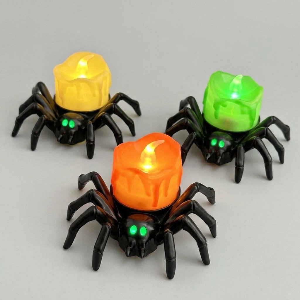 Halloween Spider Tea Light with Flickering LED Flameless Candle – Battery-Operated Decoration