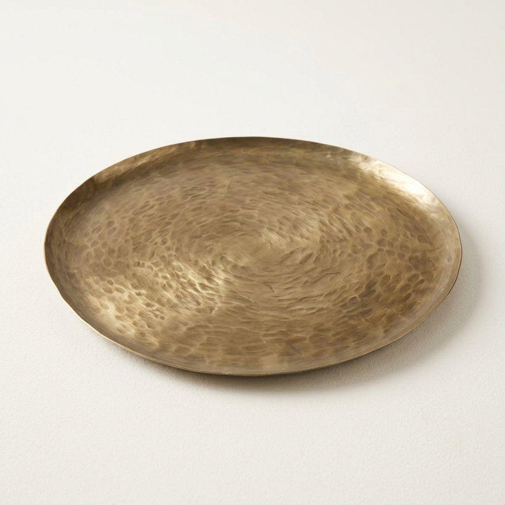 Hammered Brass Round Tray in Antique Gold Finish