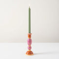 Hand-Painted Striped Wooden Candle Holder