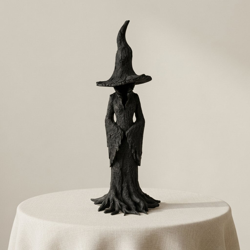Hand-Painted Witch Guardian Resin Statue – Rustic Decorative Figure for Indoor and Outdoor Display