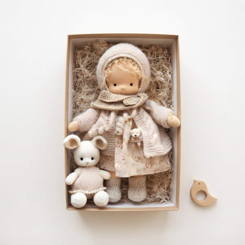 Handmade Cloth Doll Gift Set with Stuffed Animal