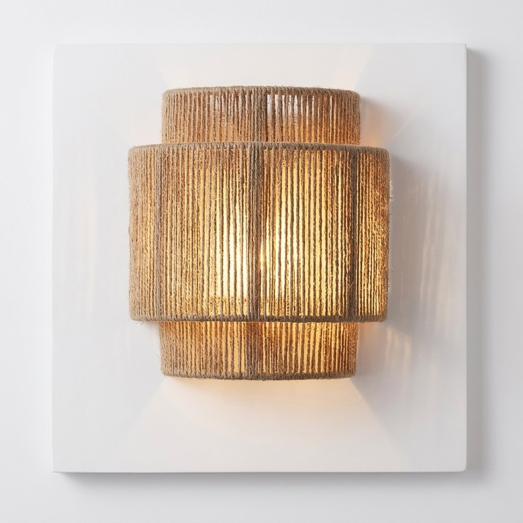 Handwoven Rattan Wall Light, Rustic Boho Sconce