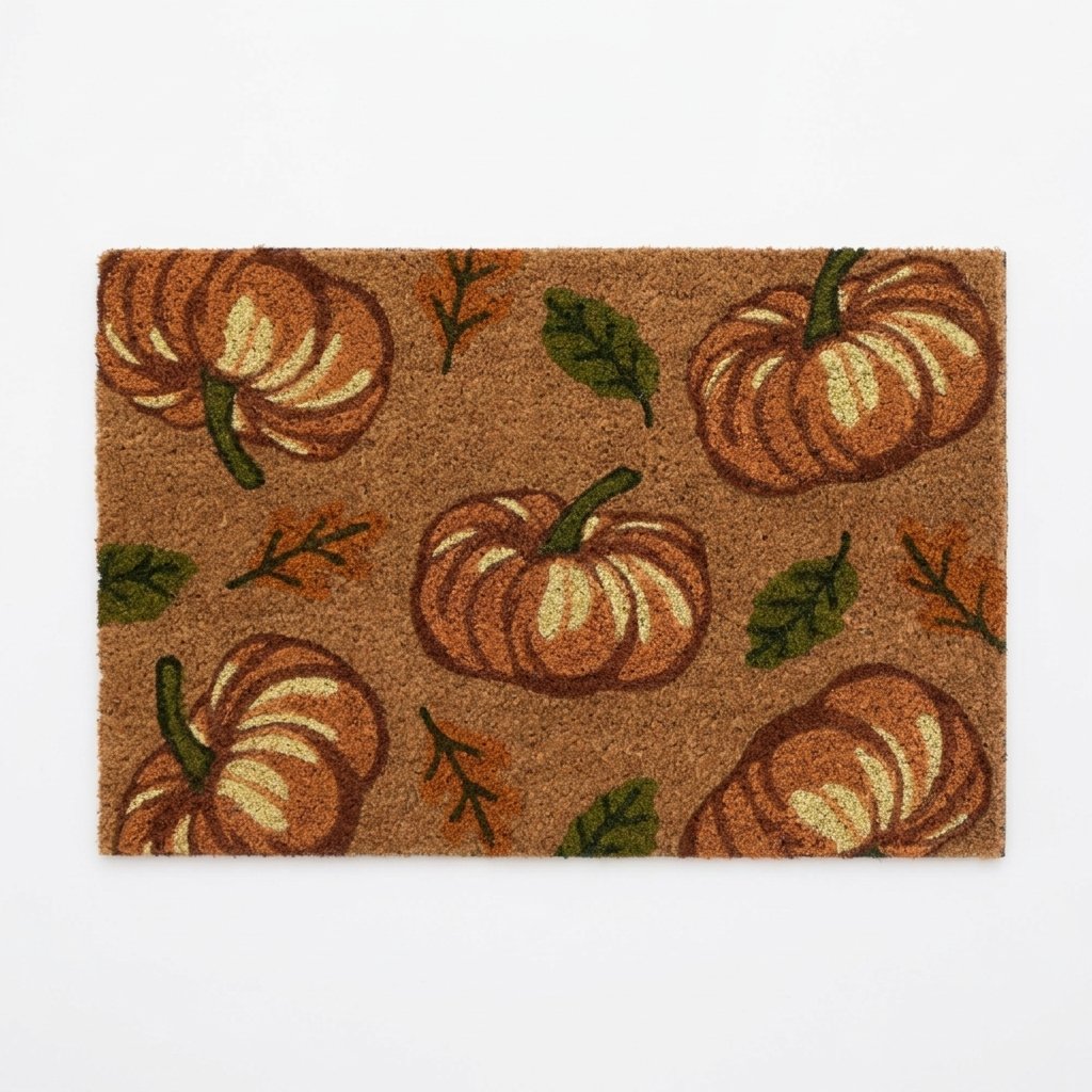 Harvelle Multi-Pumpkin Printed Coir Doormat with Autumn Leaf Design