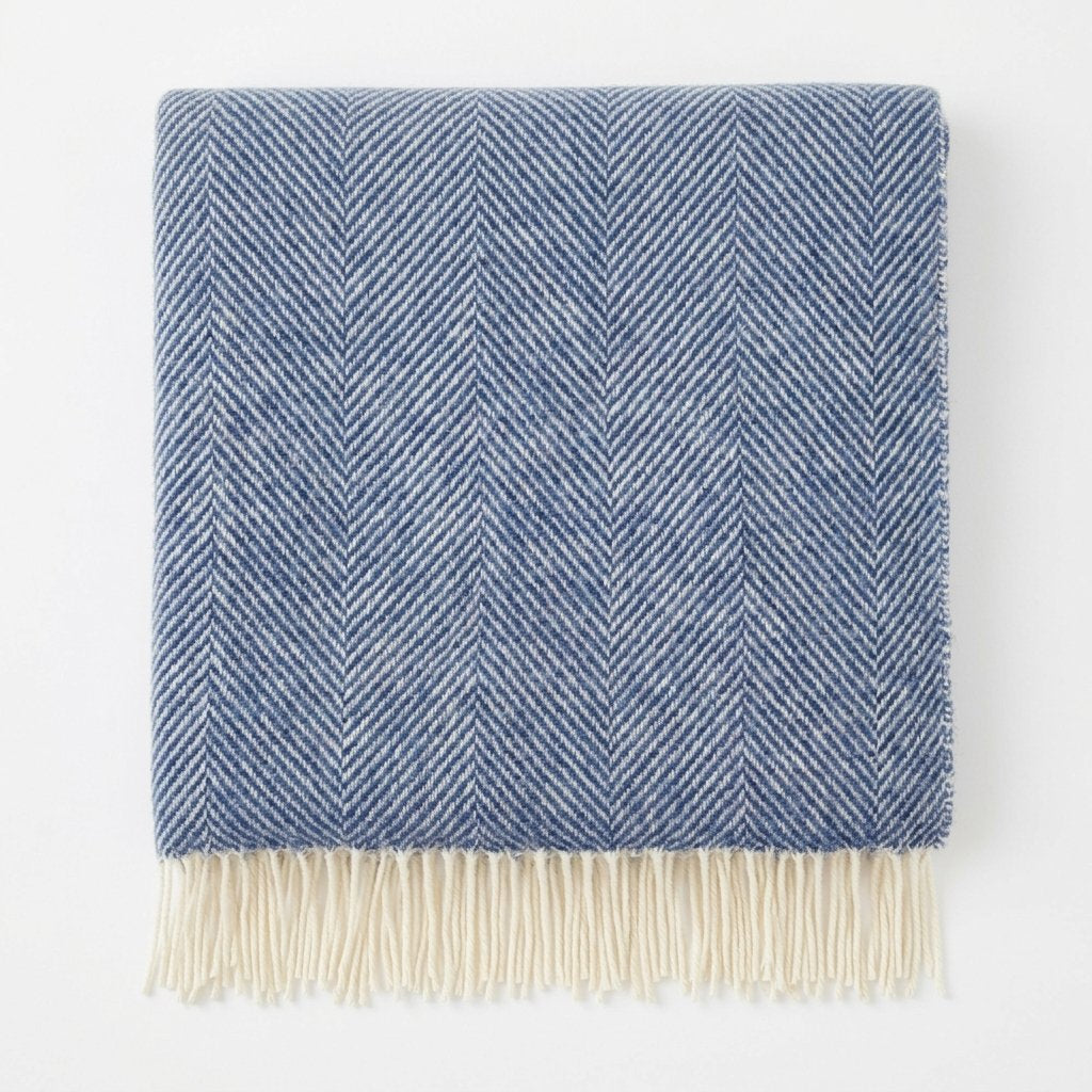 Herringbone Pure Wool Throw in Blueberry