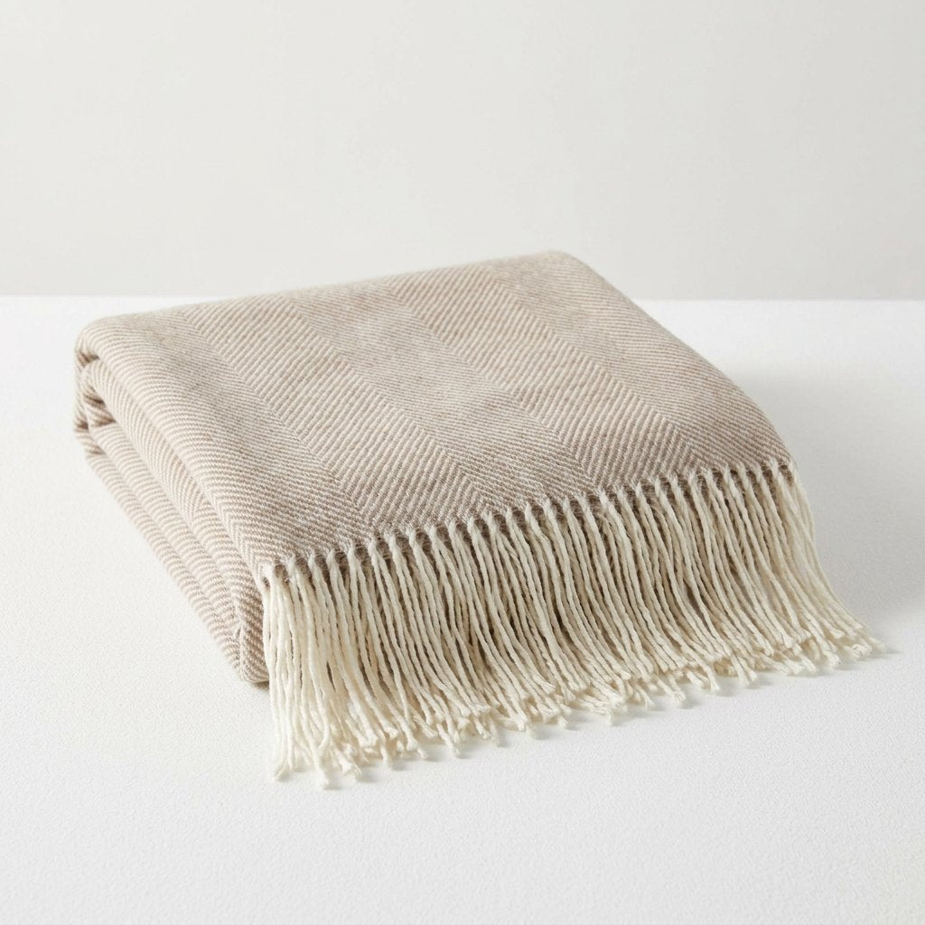 Herringbone Tassel Throw in Warm Taupe