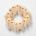 Illuminated Halloween Ghost Wreath with LED Figures for Door or Wall Display
