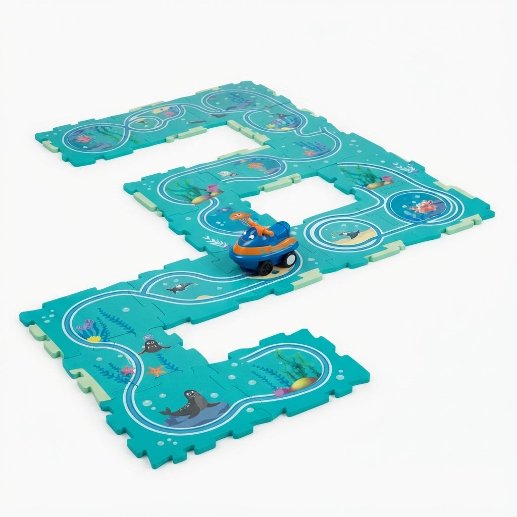 Kids Electric Car Track Set with Puzzle Pieces, Ages 4–6