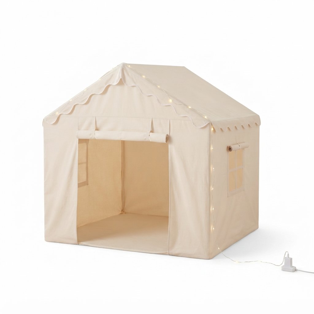 Kids Indoor Play House Tent with Star Lights, Neutral