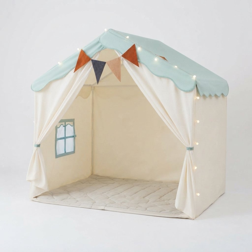 Kids Indoor Play Tent with Lights and Padded Mat