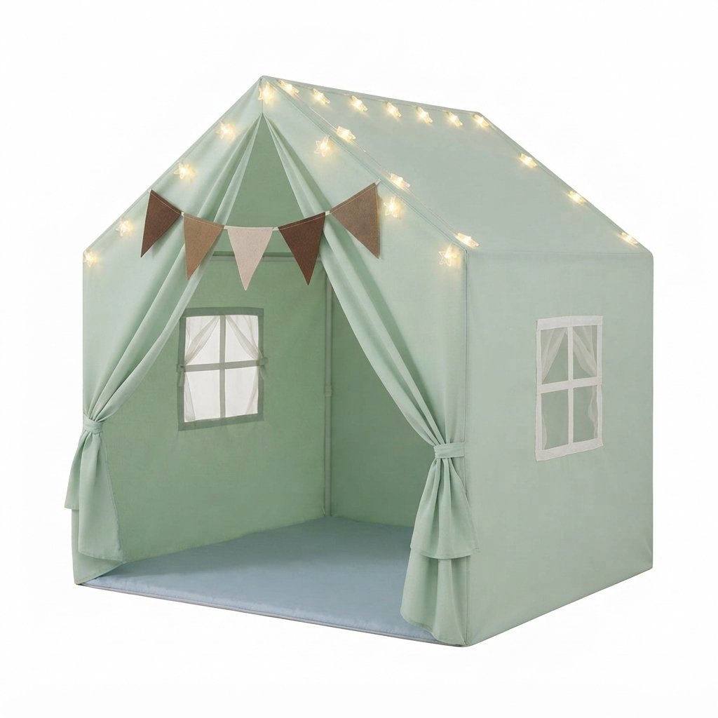 Kids Indoor Play Tent with Star Lights, Large – Green