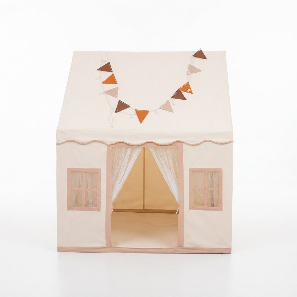 Kids Indoor Playhouse Tent with Bunting and Curtains