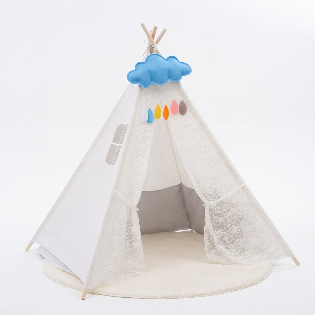 Kids Lace Teepee Play Tent with Cloud Garland, Indoor