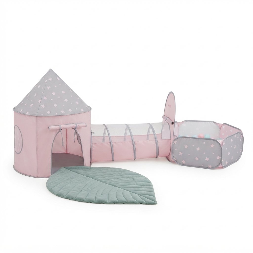 Kids Play Tent, Tunnel & Ball Pit Set with Leaf Play Mat