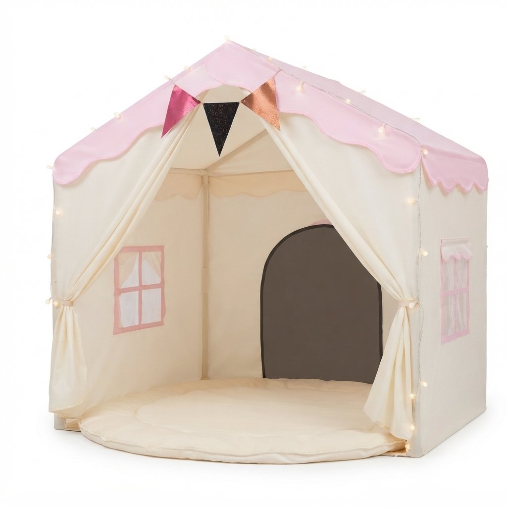 Kids Play Tent with Padded Mat and Fairy Lights – Pink