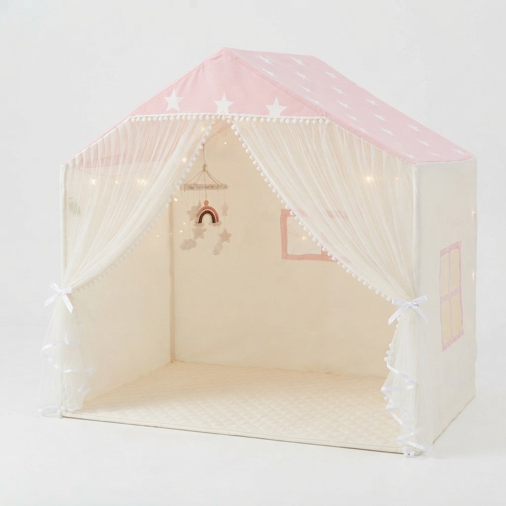 Kids Play Tent with Padded Mat, Lights and Star Print
