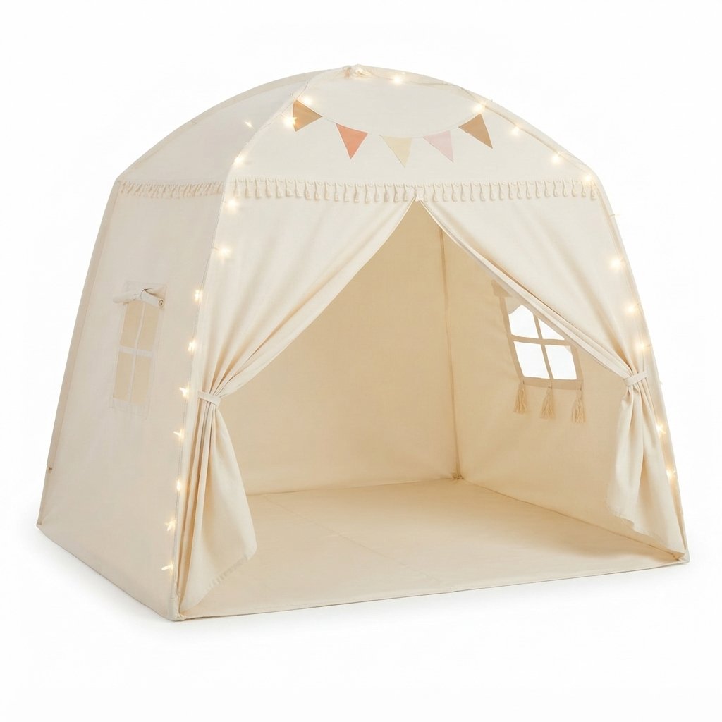 Kids Play Tent with Star Lights and Pennant Flags