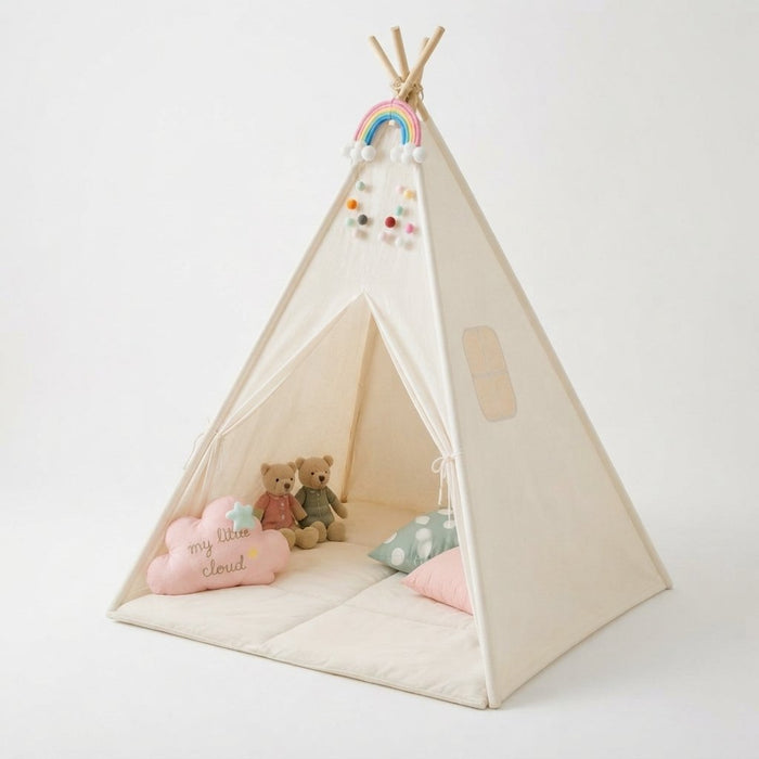 Kids Teepee Play Tent with Padded Mat, Cream