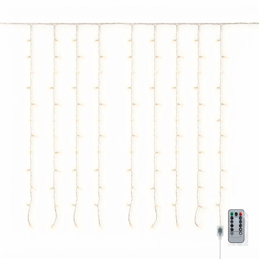 LED Curtain Fairy Lights with Remote, 8 Modes, USB