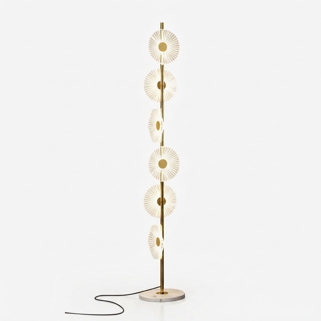 LED Floor Lamp with Six Disc Shades and Marble Base