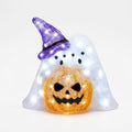 LED Ghost and Pumpkin Halloween Decoration with 50 White LEDs and Timer – Indoor and Outdoor