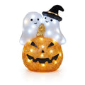 LED Illuminated Pumpkin and Ghost Halloween Decoration with Built-In Timer, 50 White LEDs