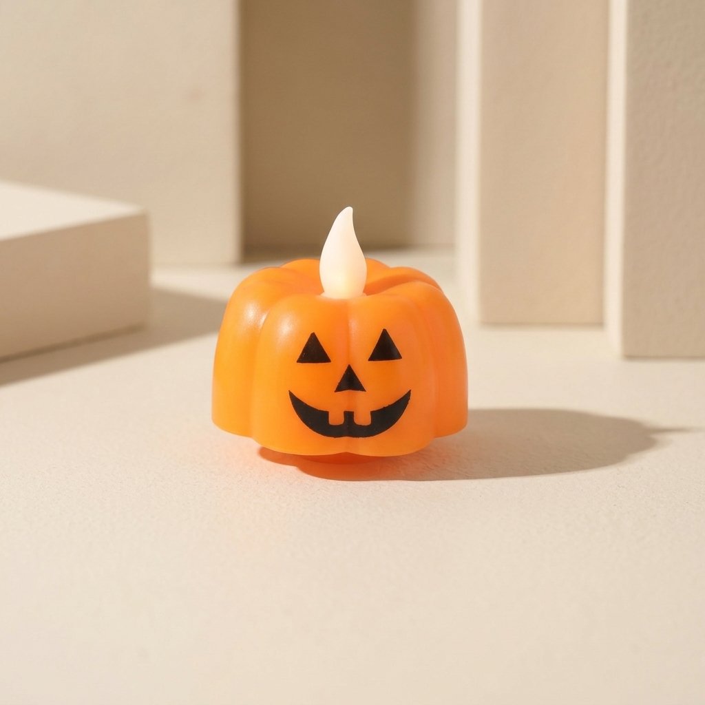 LED Pumpkin Tea Light Candles with Jack-o'-Lantern Design, Set of 12