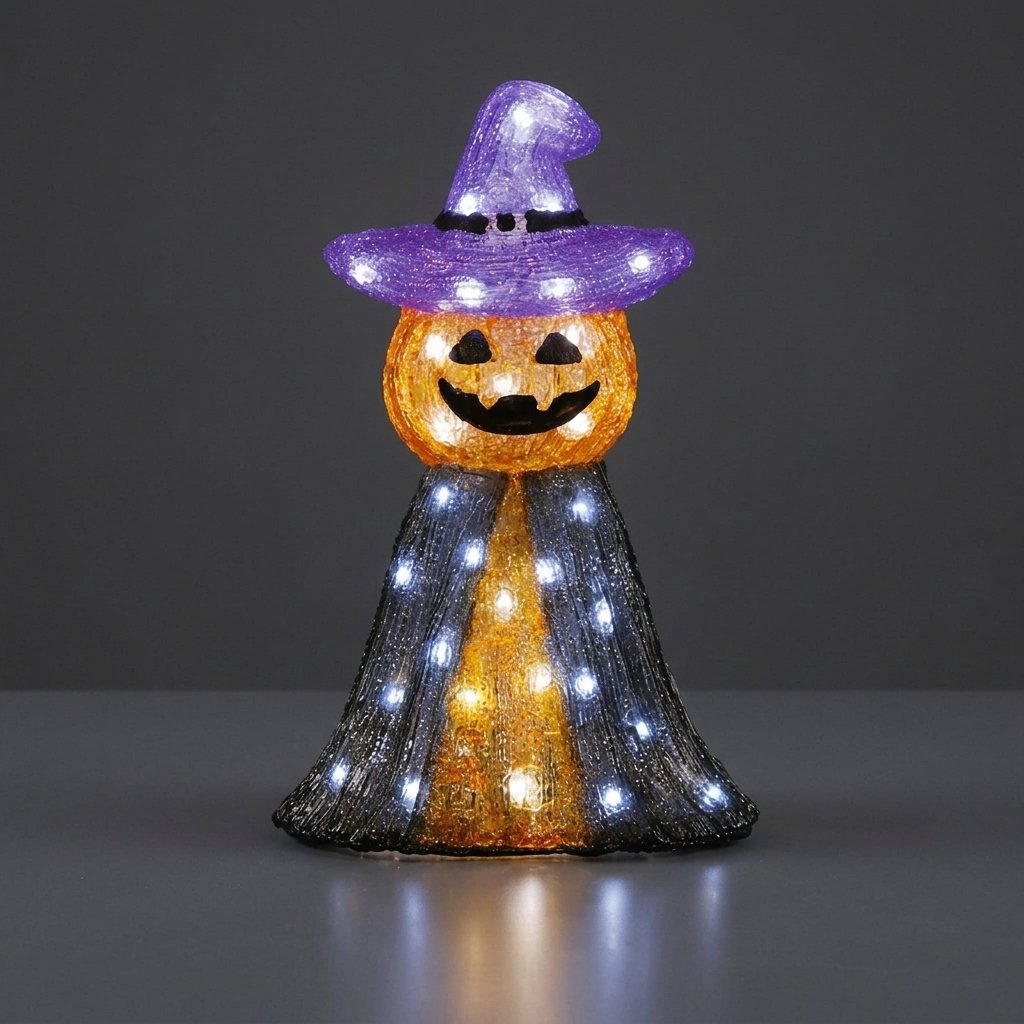 LED Pumpkin Witch Halloween Decoration with 50 White LEDs and Timer – Indoor and Outdoor