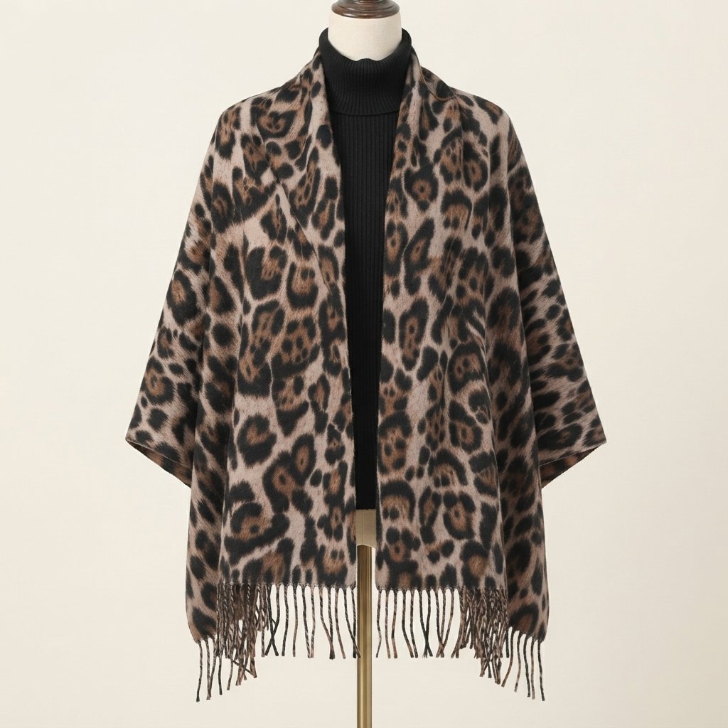 Leopard Print Oversized Shawl Wrap with Tassels
