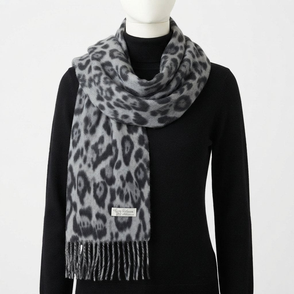 Leopard Print Tassel Shawl Scarf with Faux Cashmere Feel