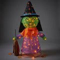 Light-Up Foldable Witch Halloween Garden Decoration with 100 Orange LEDs and Flashing Bulbs