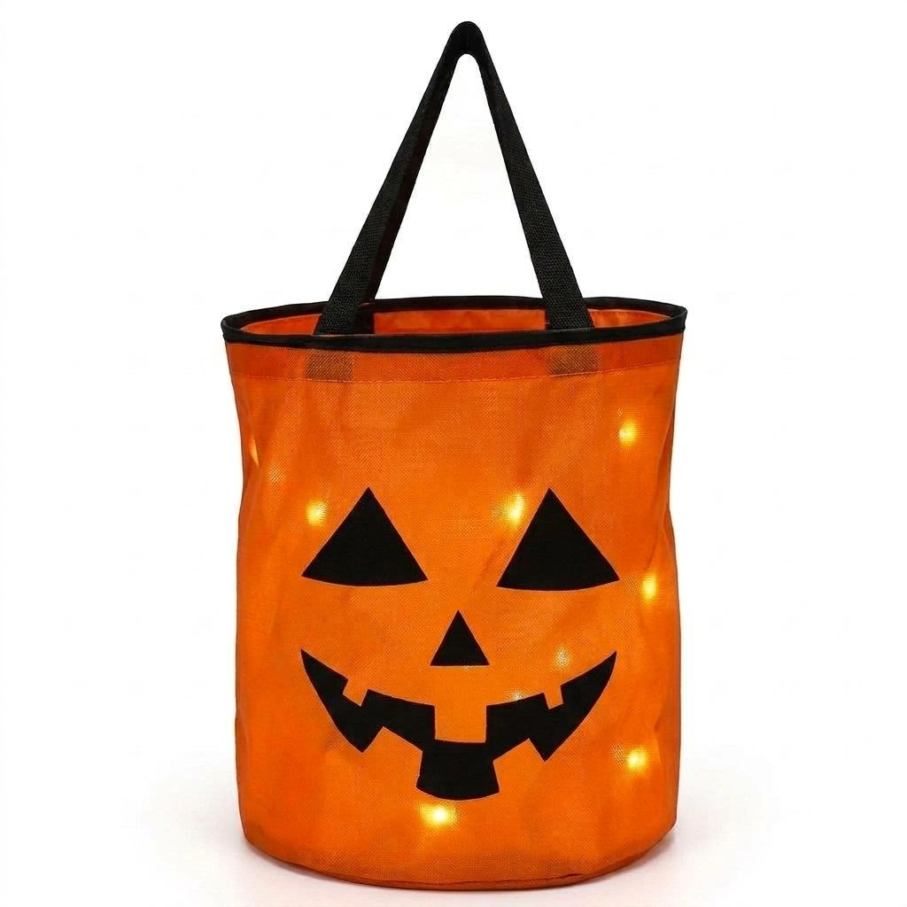 Light-Up LED Jack-O'-Lantern Halloween Trick-or-Treat Candy Bucket – Reusable Pumpkin Pail with Fairy Lights