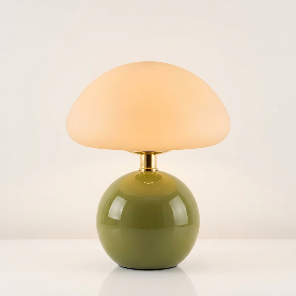 Mushroom Table Lamp with Frosted PVC Shade and Ceramic Base