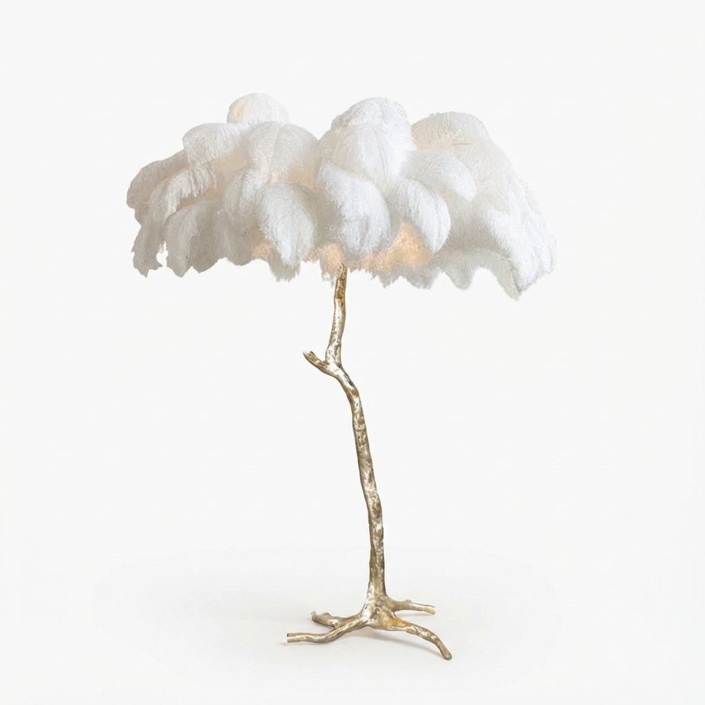 Ostrich Feather Floor Lamp with Gold Branch Base