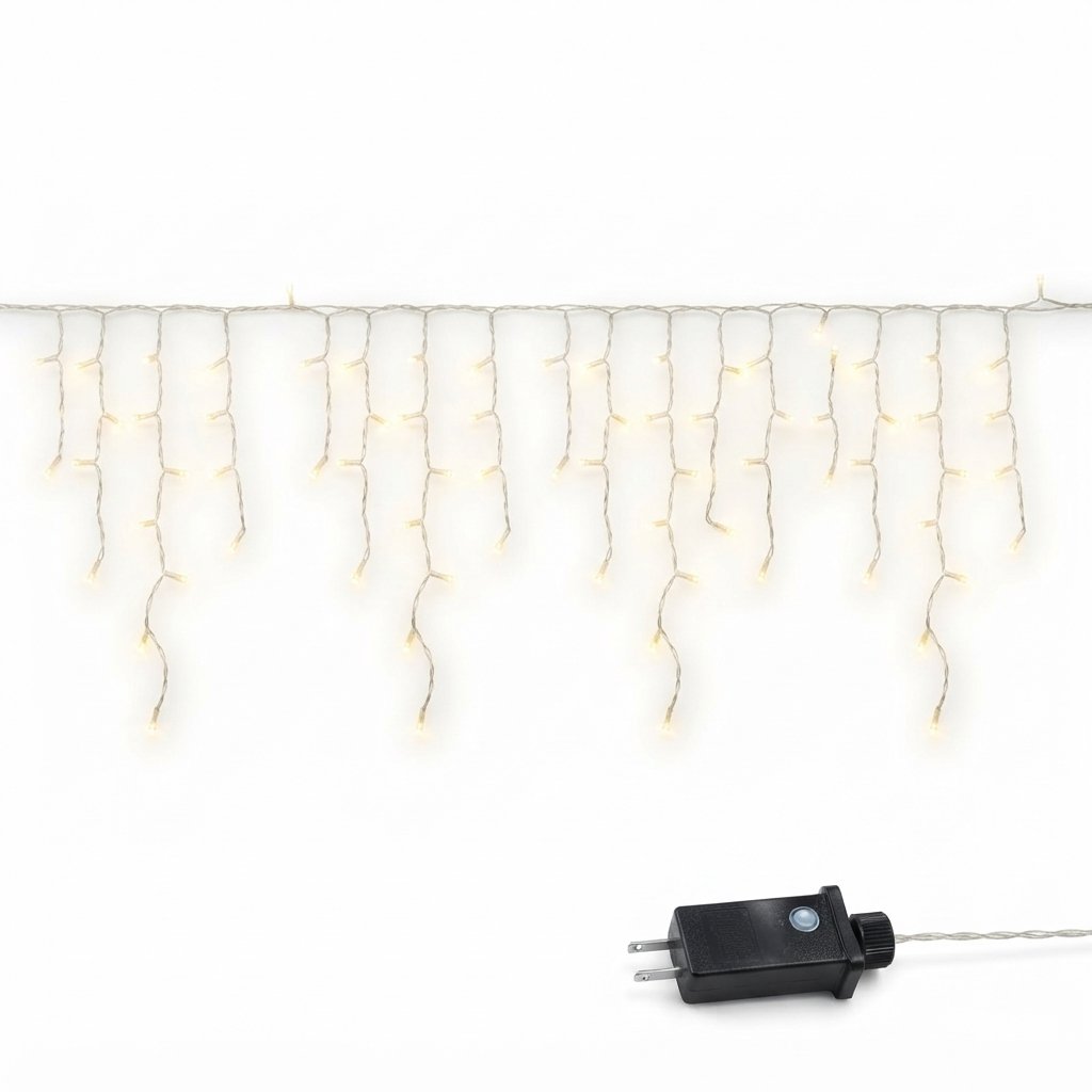 Outdoor LED Icicle Curtain Lights, Warm White, Waterproof